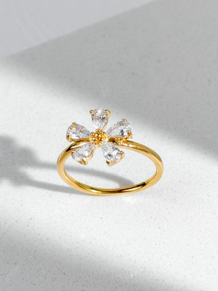 Anel Flor Jasmim Babadeira Dourado