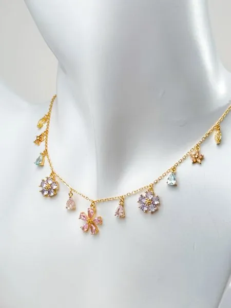 Gargantilha Chocker Flores e Gotas Coloridas